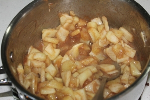 It took about ten minutes for the apples to soften and the mixture to get that caramel look.