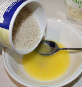 Melt butter and then stir in Panko crumbs. You can also add seasoning if you like and a sprinkle of salt.